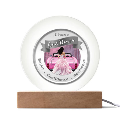 USB Circle Acrylic LED Light - Dark - Girl Power