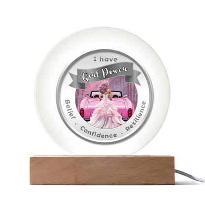 USB Circle Acrylic LED Light - Pink - Girl Power