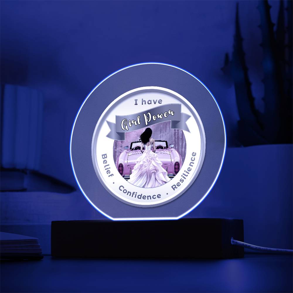 USB Circle Acrylic LED Light - Dark - Girl Power