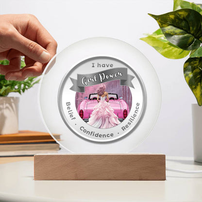 USB Circle Acrylic LED Light - Pink - Girl Power