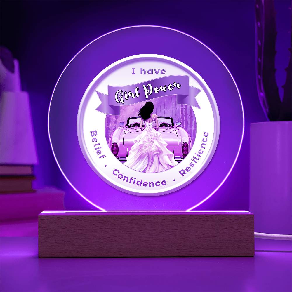 USB Circle Acrylic LED Light - Dark - Girl Power