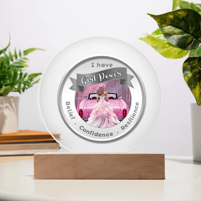 USB Circle Acrylic LED Light - Pink - Girl Power