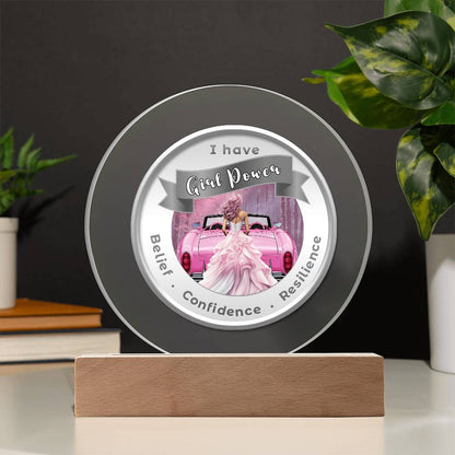 USB Circle Acrylic LED Light - Pink - Girl Power