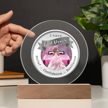 USB Circle Acrylic LED Light - Pink - Girl Power