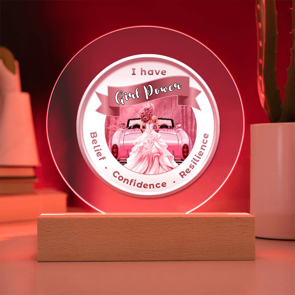 USB Circle Acrylic LED Light - Pink - Girl Power